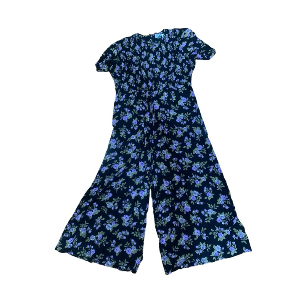 Vntg 90’s Volup Women's Sunshine Starshine Black Purple Floral Jumpsuit L